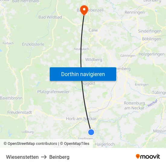 Wiesenstetten to Beinberg map