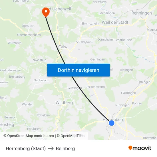 Herrenberg (Stadt) to Beinberg map