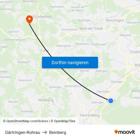 Gärtringen-Rohrau to Beinberg map