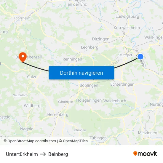 Untertürkheim to Beinberg map