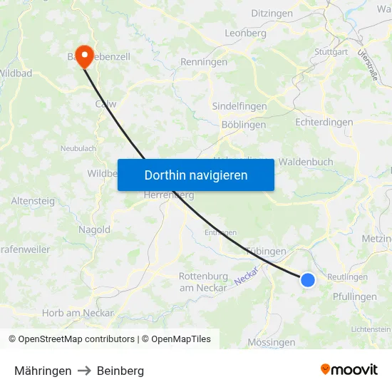 Mähringen to Beinberg map