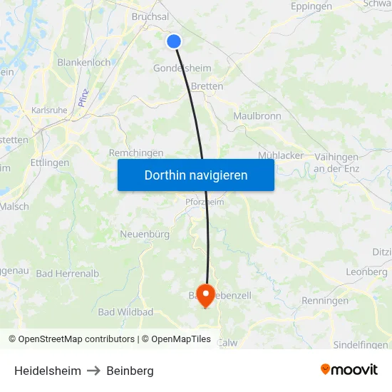Heidelsheim to Beinberg map