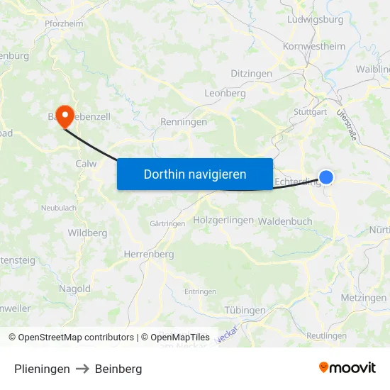 Plieningen to Beinberg map