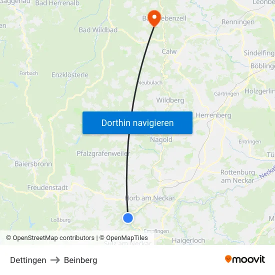 Dettingen to Beinberg map