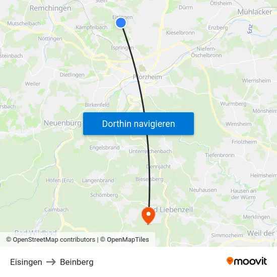Eisingen to Beinberg map