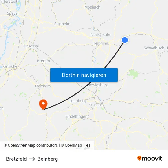 Bretzfeld to Beinberg map