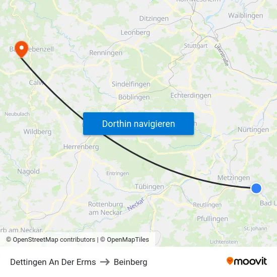 Dettingen An Der Erms to Beinberg map