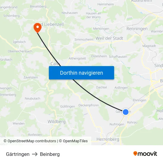 Gärtringen to Beinberg map