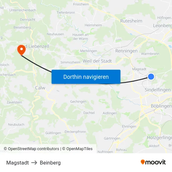 Magstadt to Beinberg map