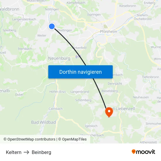 Keltern to Beinberg map