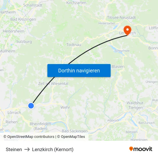 Steinen to Lenzkirch (Kernort) map