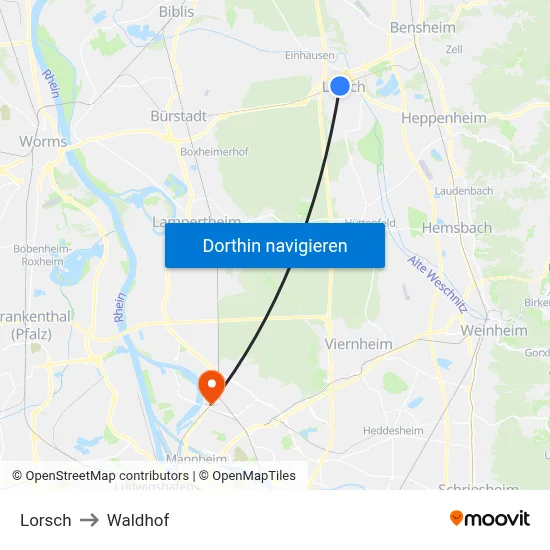 Lorsch to Waldhof map