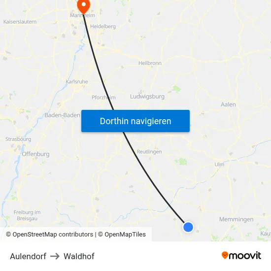 Aulendorf to Waldhof map