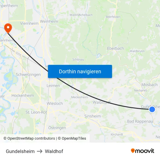 Gundelsheim to Waldhof map