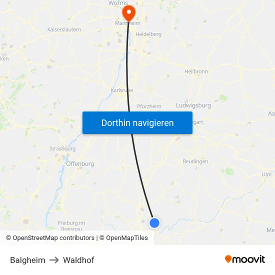 Balgheim to Waldhof map