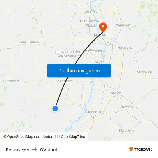 Kapsweyer to Waldhof map