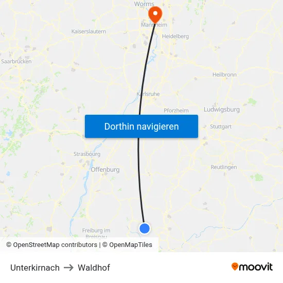 Unterkirnach to Waldhof map