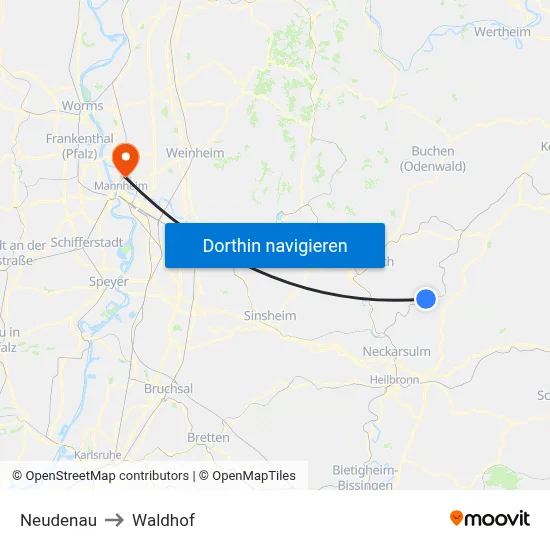 Neudenau to Waldhof map