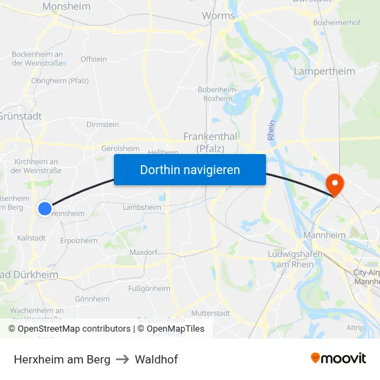 Herxheim am Berg to Waldhof map