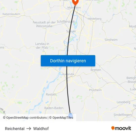 Reichental to Waldhof map