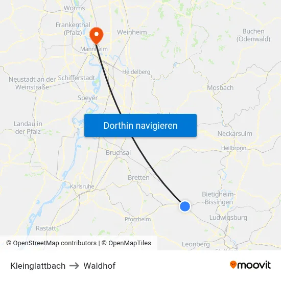 Kleinglattbach to Waldhof map