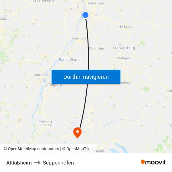 Altlußheim to Seppenhofen map