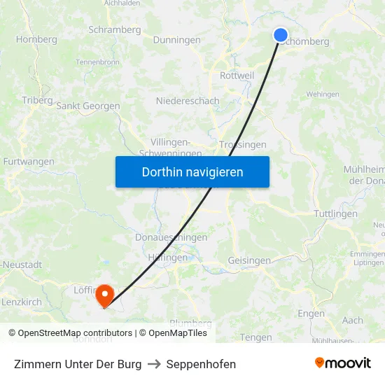 Zimmern Unter Der Burg to Seppenhofen map