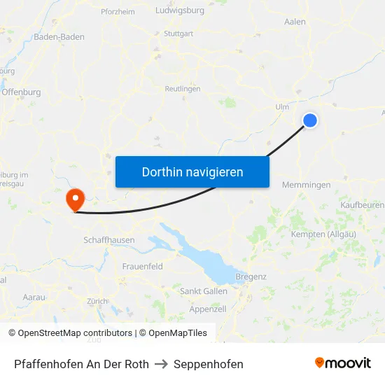 Pfaffenhofen An Der Roth to Seppenhofen map