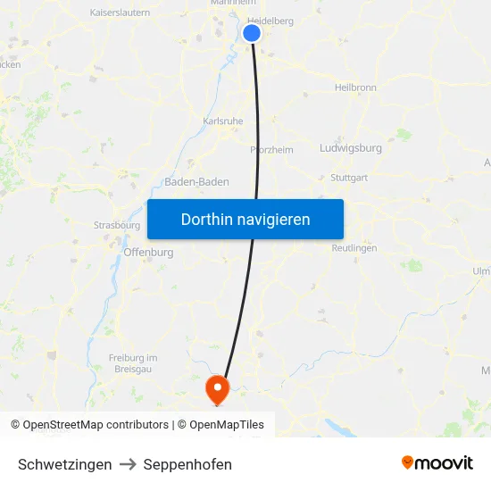 Schwetzingen to Seppenhofen map