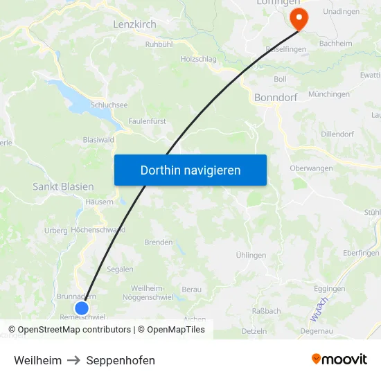 Weilheim to Seppenhofen map
