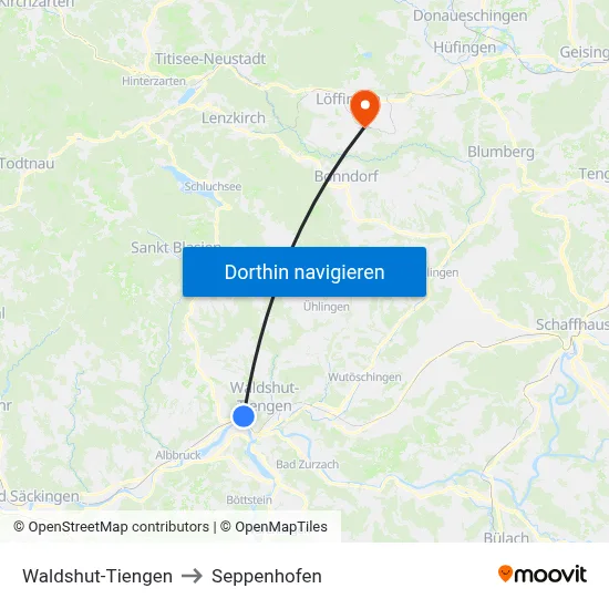 Waldshut-Tiengen to Seppenhofen map
