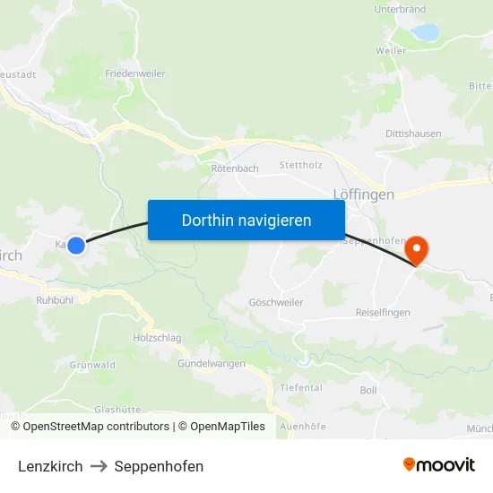Lenzkirch to Seppenhofen map