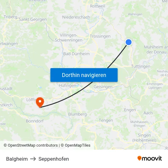 Balgheim to Seppenhofen map
