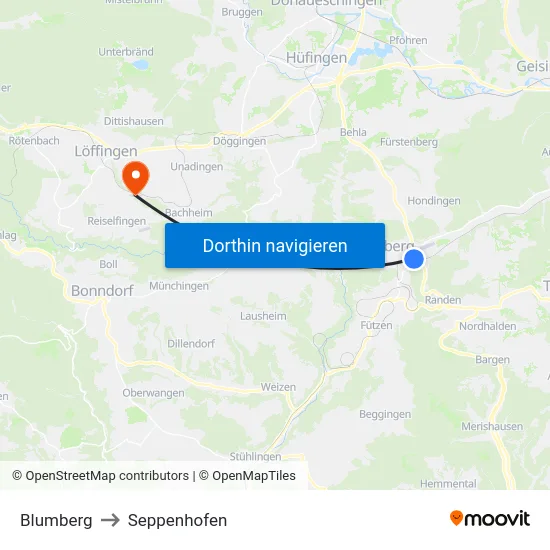 Blumberg to Seppenhofen map