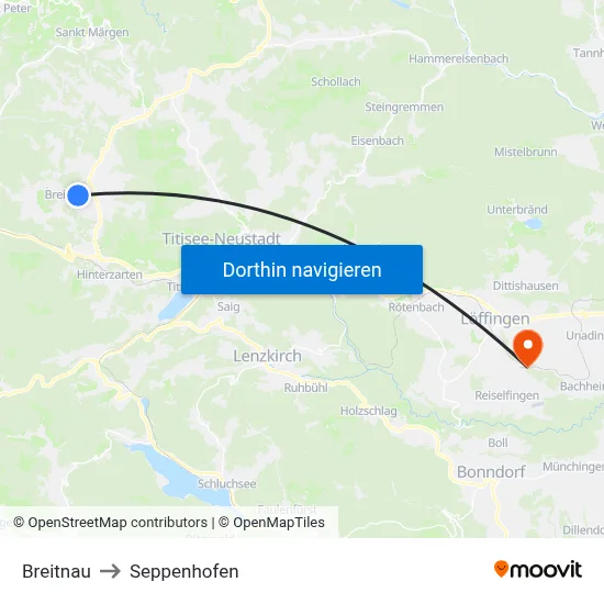 Breitnau to Seppenhofen map