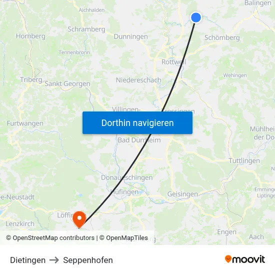 Dietingen to Seppenhofen map
