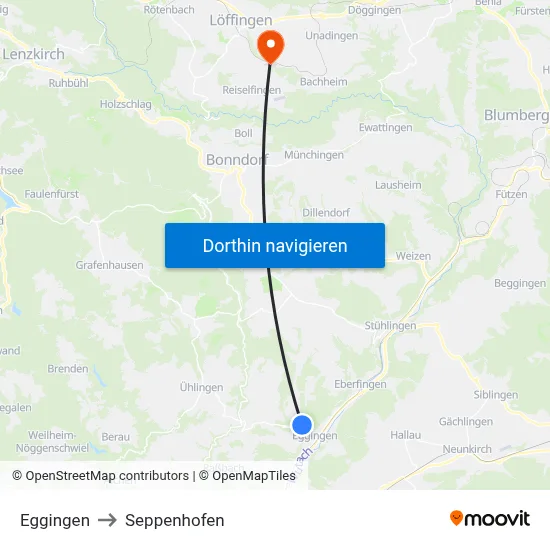 Eggingen to Seppenhofen map
