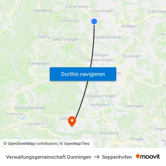 Verwaltungsgemeinschaft Dunningen to Seppenhofen map