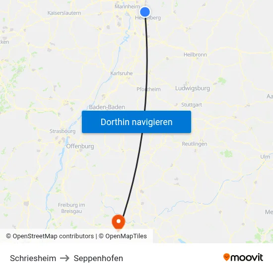 Schriesheim to Seppenhofen map