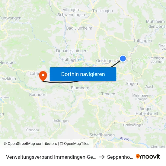 Verwaltungsverband Immendingen-Geisingen to Seppenhofen map