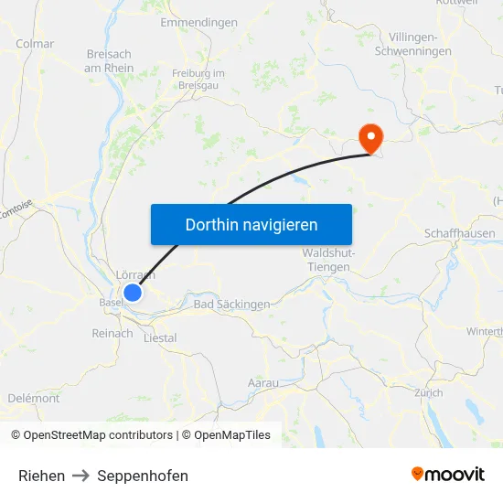 Riehen to Seppenhofen map