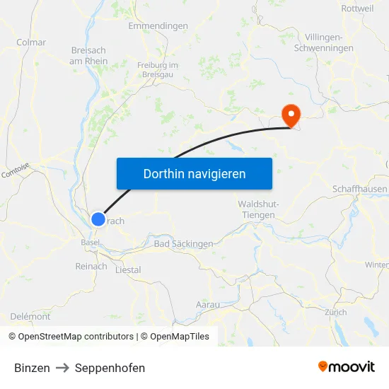 Binzen to Seppenhofen map