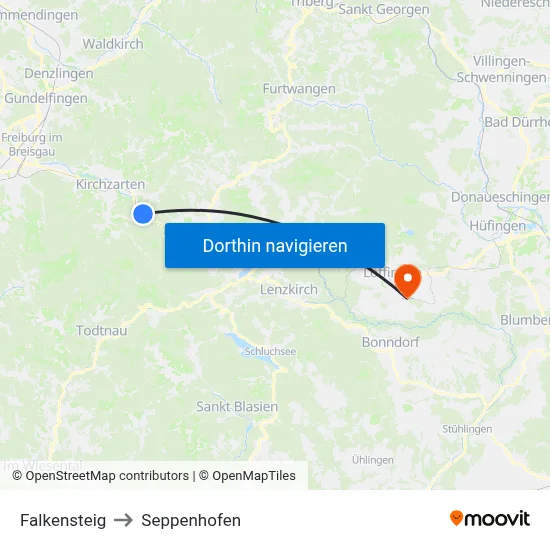 Falkensteig to Seppenhofen map