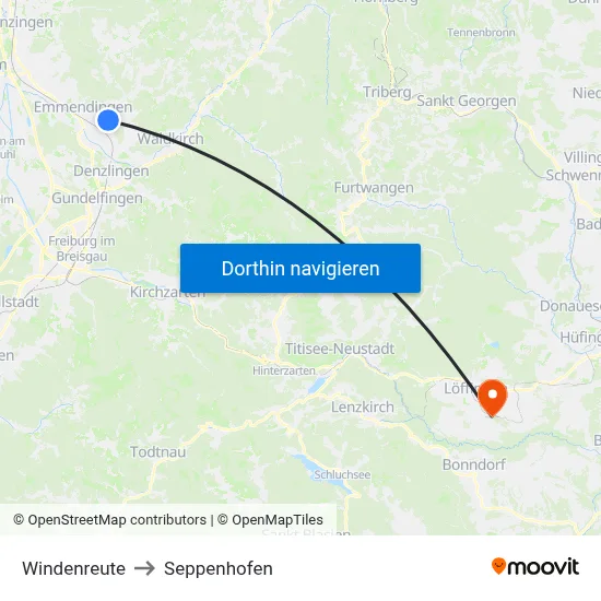 Windenreute to Seppenhofen map