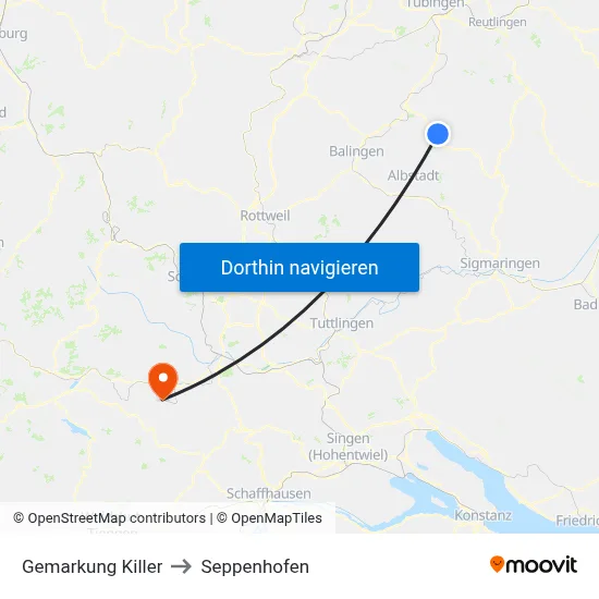 Gemarkung Killer to Seppenhofen map