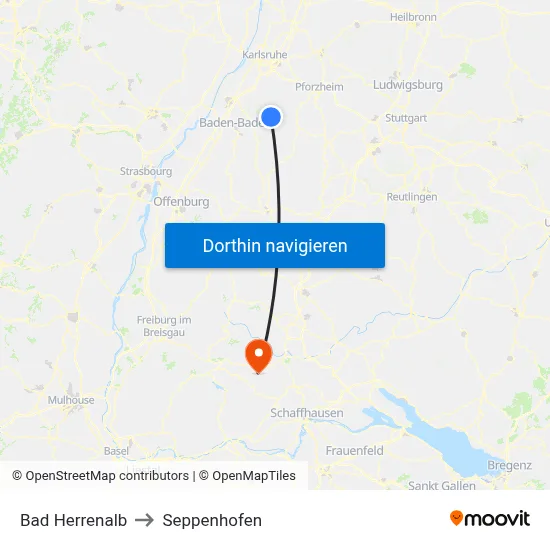 Bad Herrenalb to Seppenhofen map