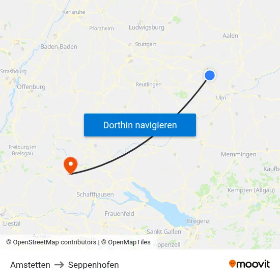 Amstetten to Seppenhofen map