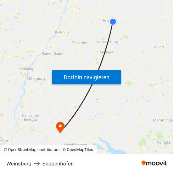 Weinsberg to Seppenhofen map