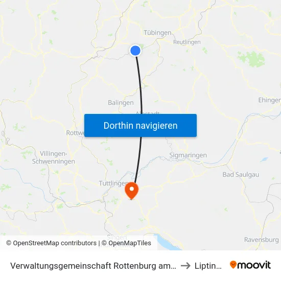 Verwaltungsgemeinschaft Rottenburg am Neckar to Liptingen map
