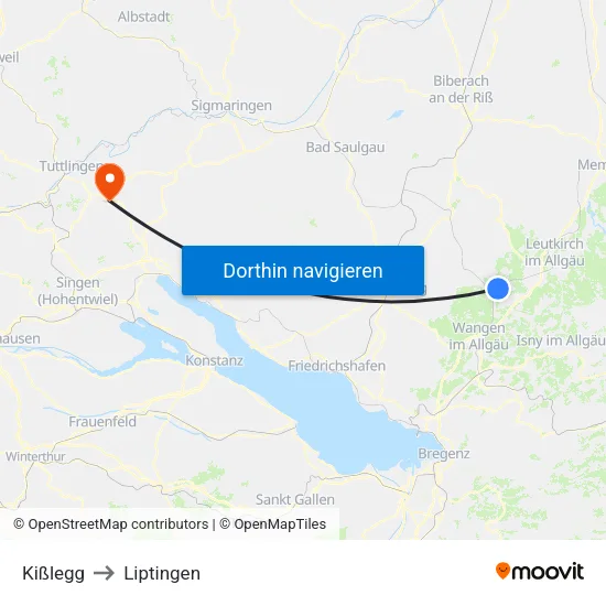 Kißlegg to Liptingen map